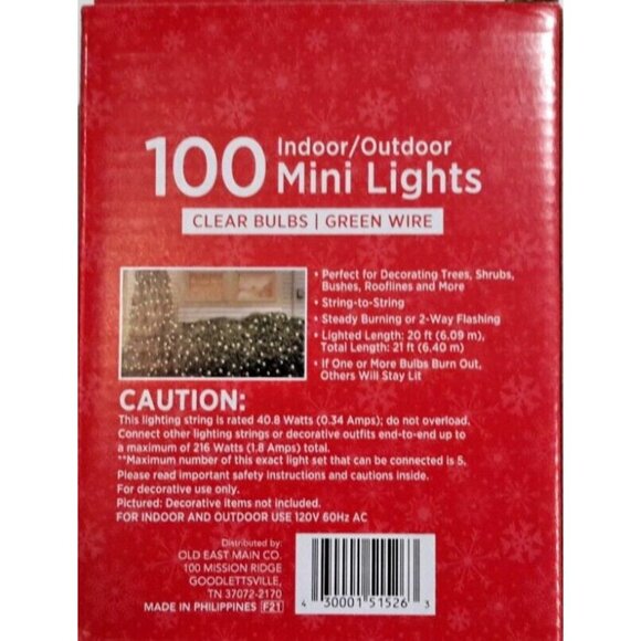Holiday Style 100 Indoor/Outdoor Mini Lights With Clear Bulbs & Green Wire - 20 - Picture 2 of 3